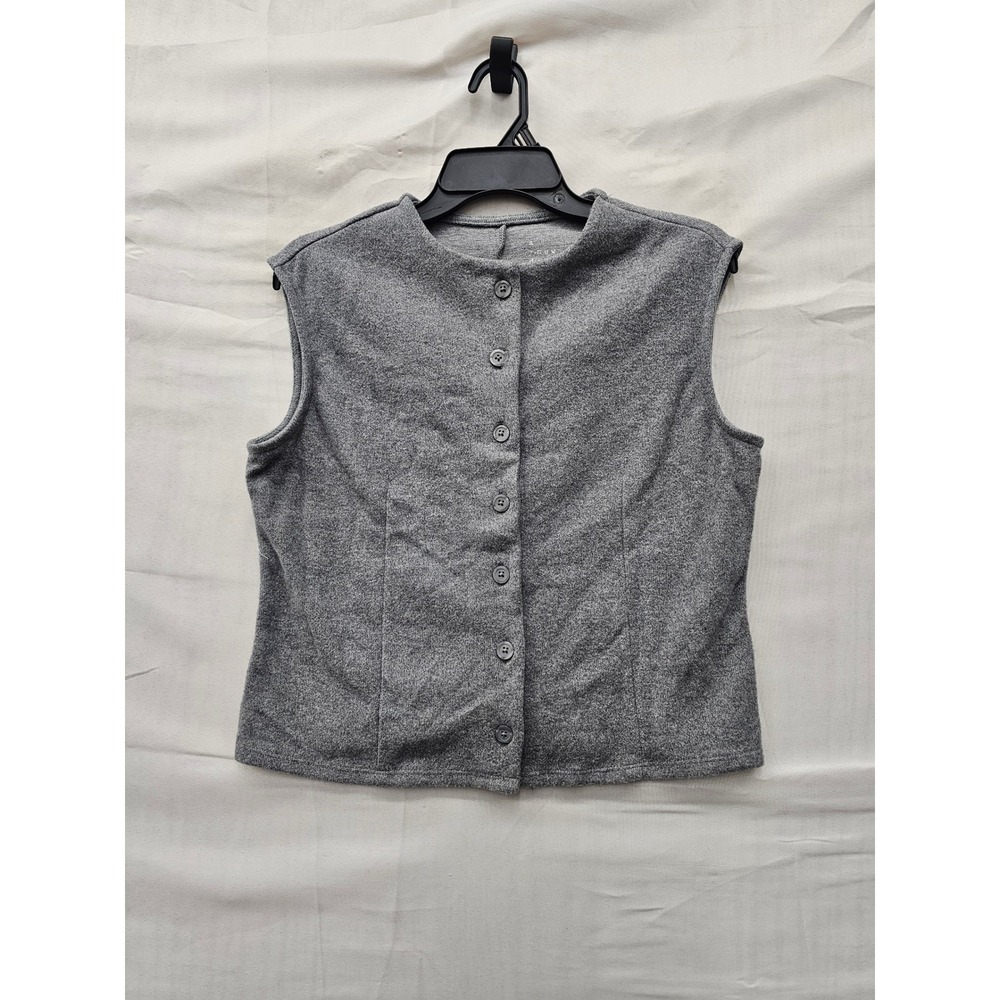 A New Day Womens Knit Button Front Vest Gray Cotton Blend Casual Size Medium